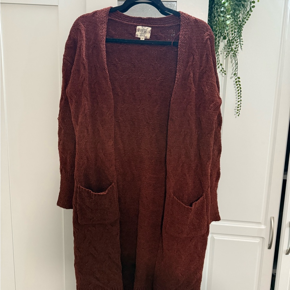 Cozy Burnt Red/ Brown Open-Front Sweater/ Cardigan